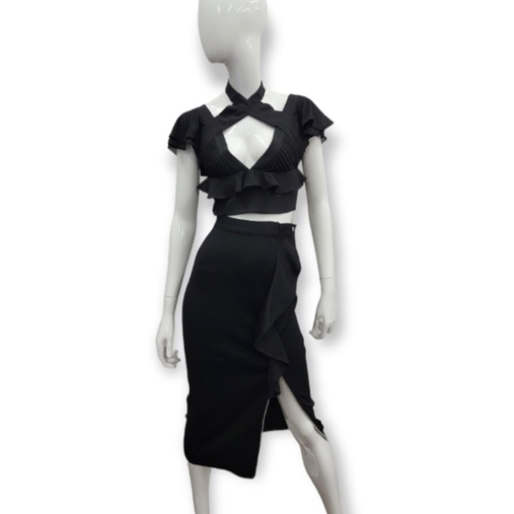 Nasty Gal Black Cropped Flutter Sleeve Top - Picture 4 of 6